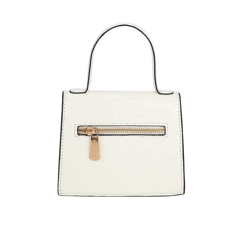 KLEIO PU Leather Mini Handbag for Women with Top Handle and Detachable Crossbody Sling - White - Image 5